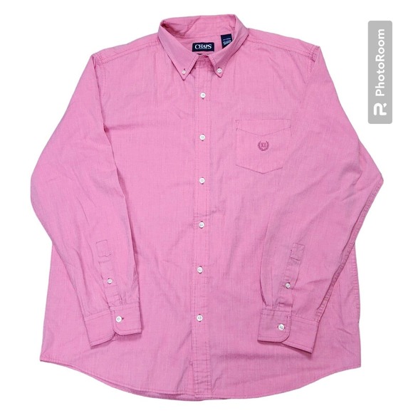 Chaps Easy Care Men's Shirt XL Button Down‎ Pink Long Sleeve Pocket Logo - Picture 2 of 5
